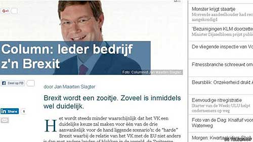 斯拉特在荷蘭報紙《電訊報》上撰文說，「脫歐正陷入一片混亂，這已經很清楚了」