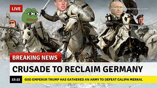 ourownnews.com形容特朗普已組成軍隊去打敗德國的默克爾